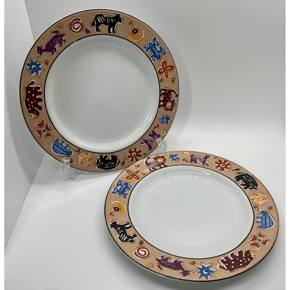 FURIO FUO81 Salad Plates 8 1/4" Animals On Orange‎ Band Contemporary Casuals